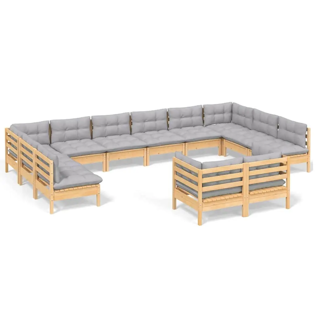 Garden Lounge Set 12 Piece Patio Furniture Outdoor Modular Pinewood Grey