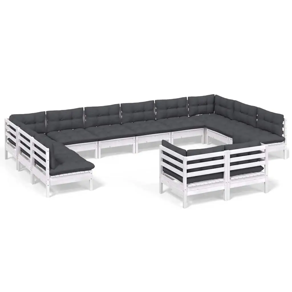 Garden Lounge Set 12 Piece Outdoor Patio Furniture White Pinewood with Cushions