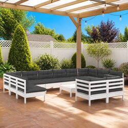 Stylish 13-Piece White Pinewood Lounge Set
