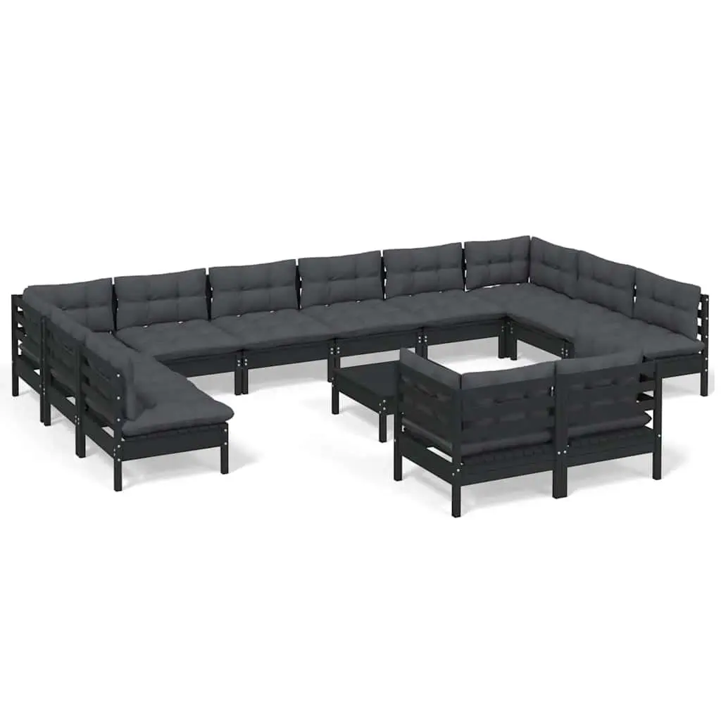 Garden Lounge Set Black 13 Piece Modular Outdoor Furniture with Cushions