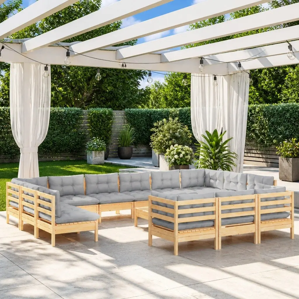 Garden Lounge Set Grey 14 Piece Outdoor Furniture Patio Sofa with Cushions