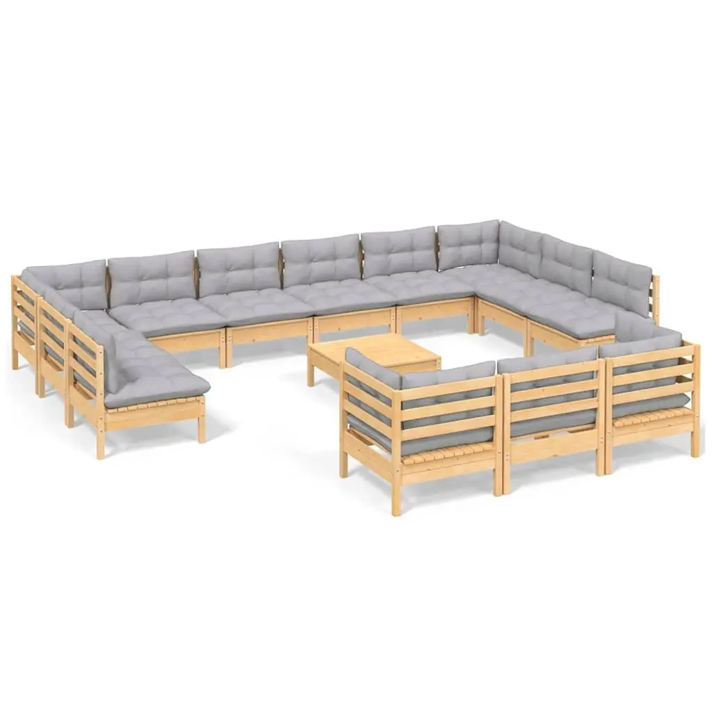 Garden Lounge Set Grey 14 Piece Outdoor Furniture Patio Sofa with Cushions
