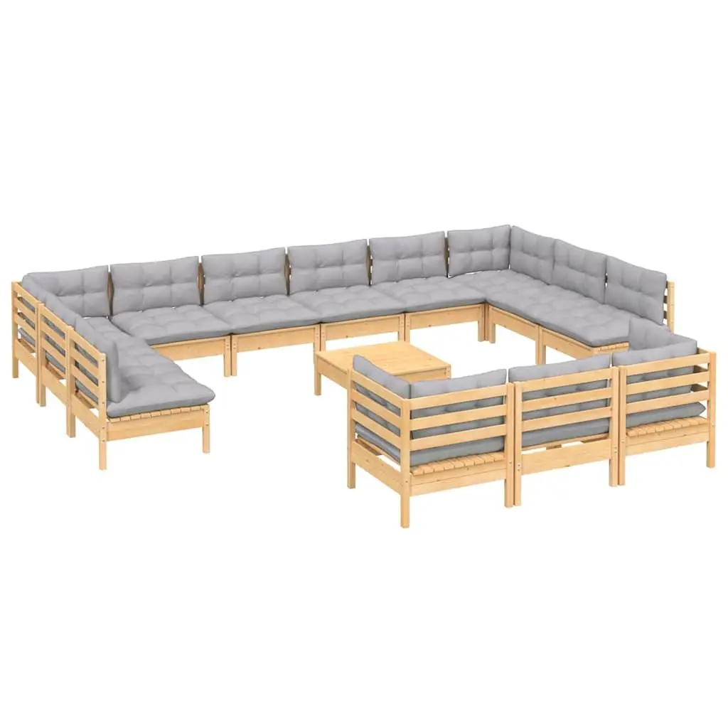 Garden Lounge Set Grey 14 Piece Outdoor Furniture Patio Sofa with Cushions