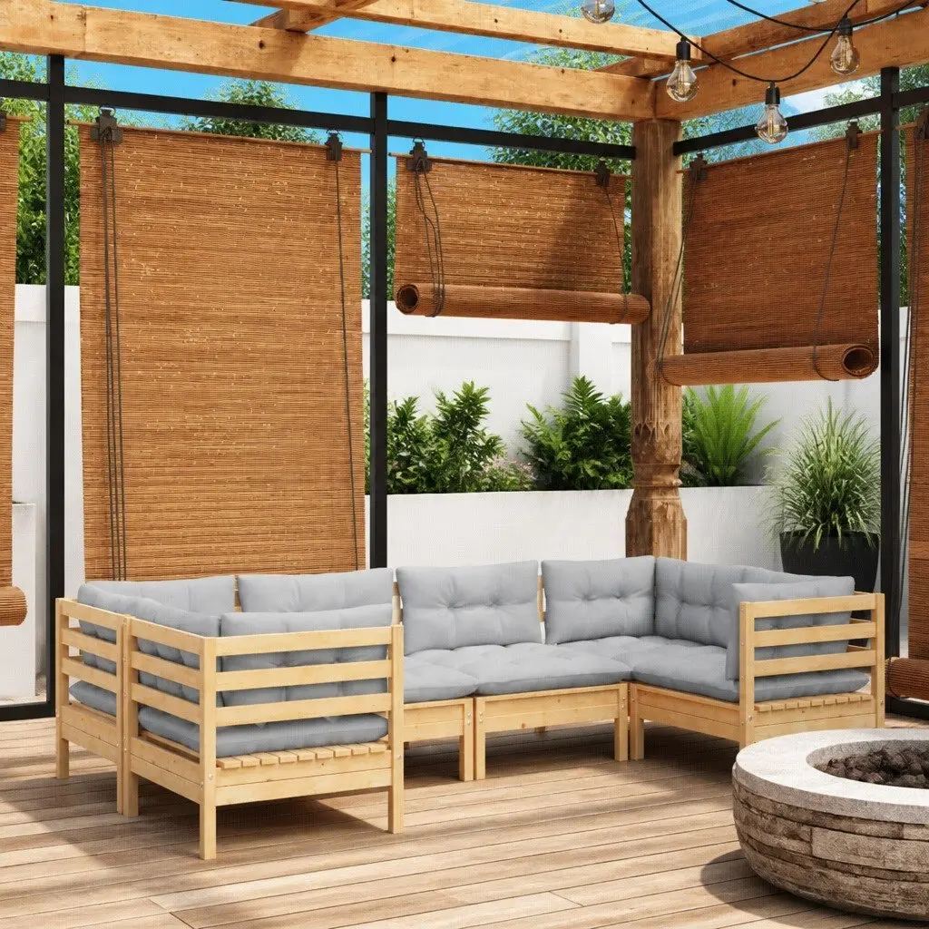 Garden Lounge Set 6 Piece Outdoor Patio Furniture Grey Cushions Modular