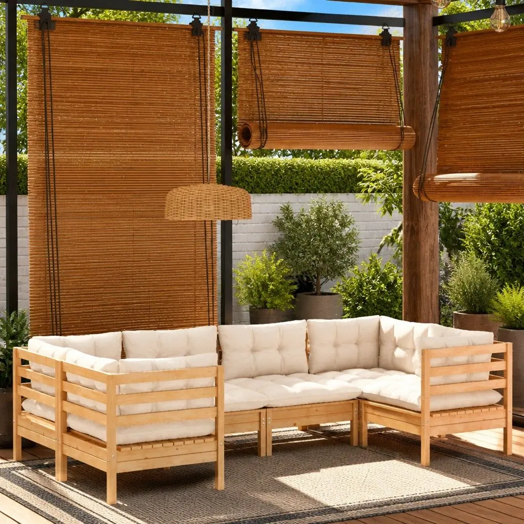 Garden Lounge Set Cream 6 Piece Outdoor Patio Furniture Solid Pinewood