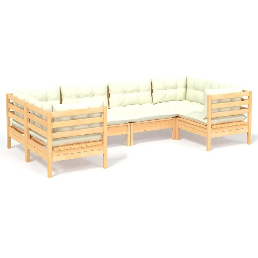 Garden Lounge Set Cream 6 Piece Outdoor Patio Furniture Solid Pinewood