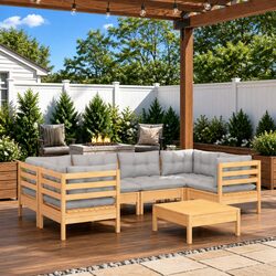 Garden Lounge Set 7 Piece Outdoor Furniture with Grey Cushions Pinewood Patio