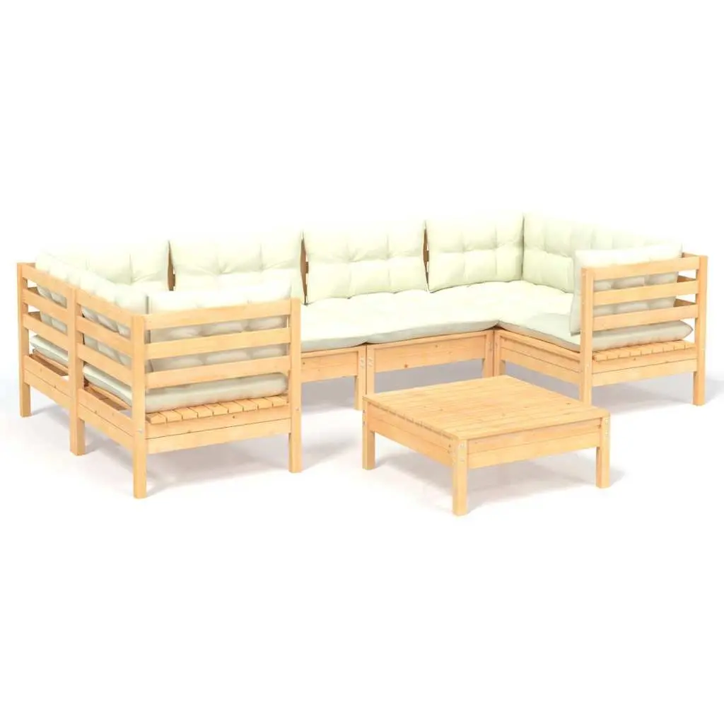Garden Lounge Set 7 Piece Outdoor Patio Furniture with Cream Cushions Pinewood