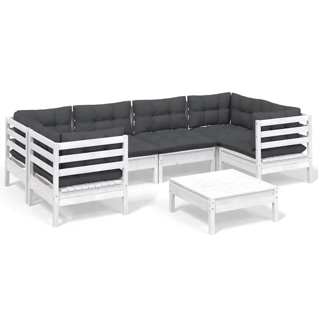 7 Piece Garden Lounge Set White Modular Outdoor Patio Furniture with Cushions