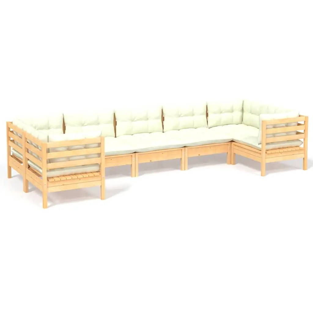 Garden Lounge Set Cream 7 Piece Wooden Outdoor Furniture with Cushions