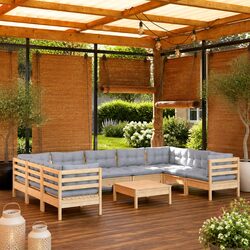 Garden Lounge Set 10 Piece Outdoor Furniture Patio Sofa Grey Cushions Modular