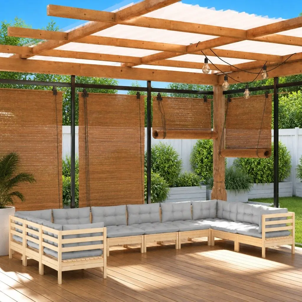 Garden Lounge Set 10 Piece Outdoor Furniture Modular Patio Pinewood Grey