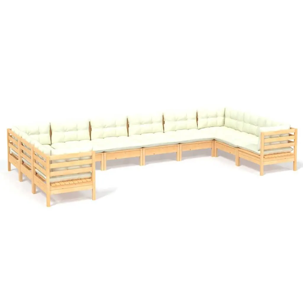 Garden Lounge Set 10 Piece Outdoor Patio Furniture with Cream Cushions Wooden