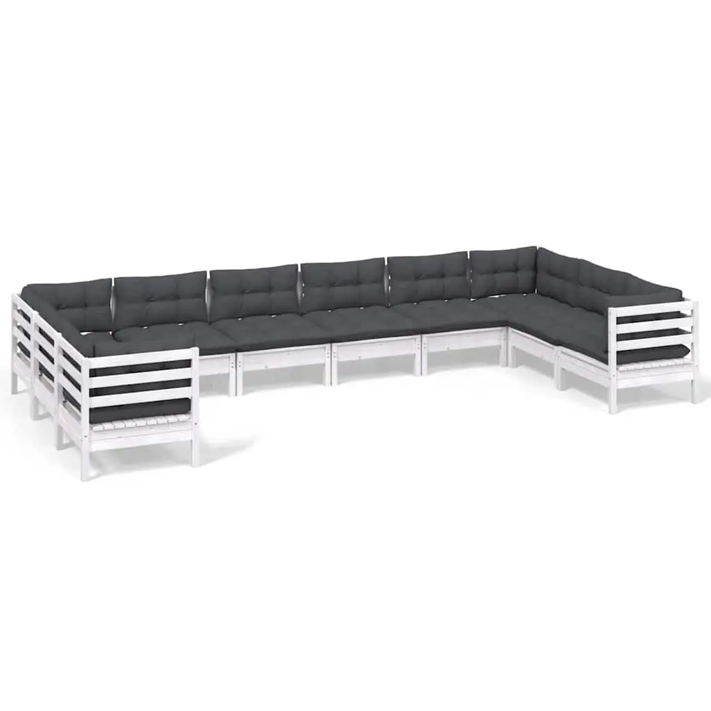 Garden Lounge Set 10 Piece Outdoor Patio Furniture White Pinewood with Cushions