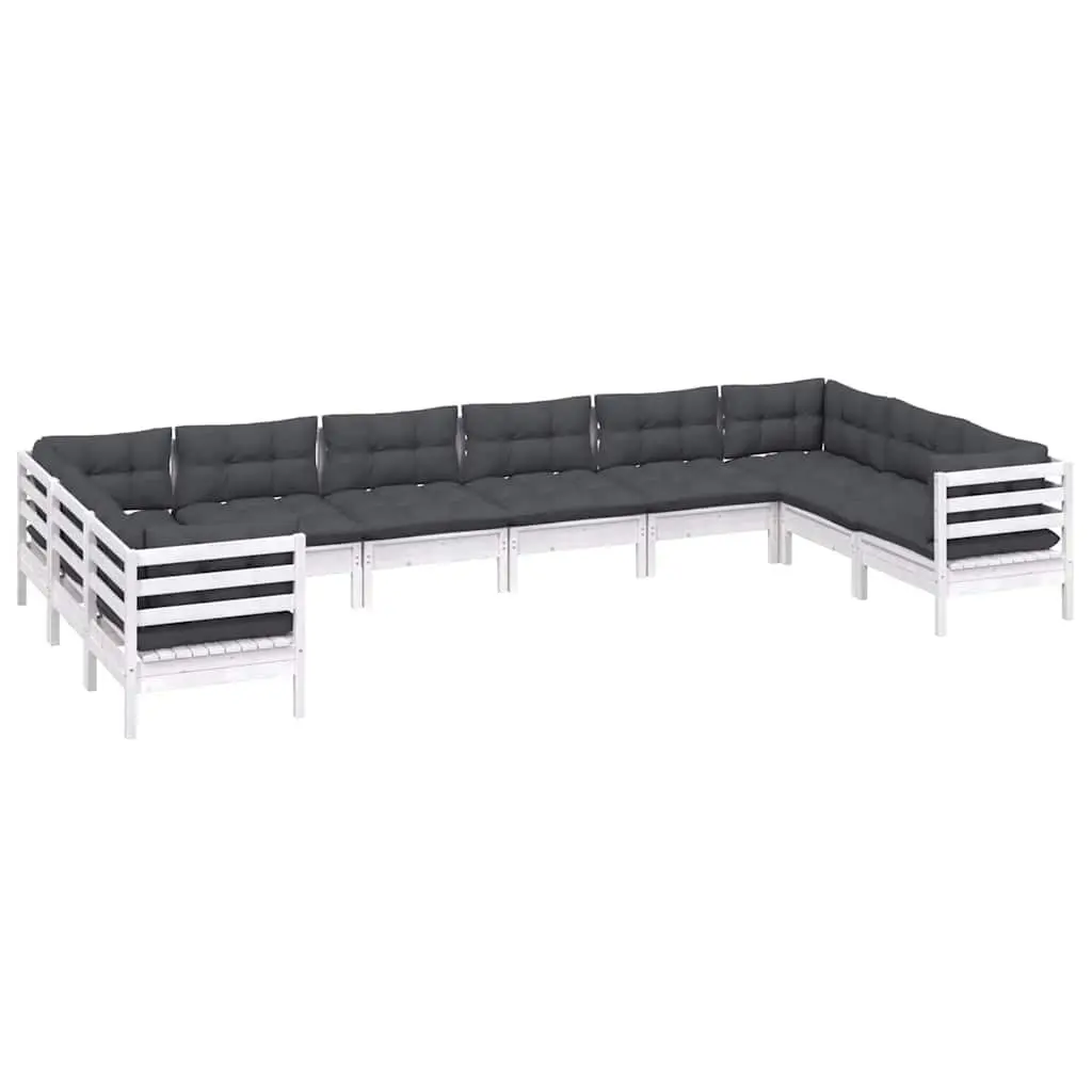 Garden Lounge Set 10 Piece Outdoor Patio Furniture White Pinewood with Cushions