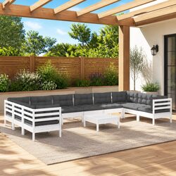 Concise Outdoor Lounge Set: 11 Pieces of Pinewood Furniture