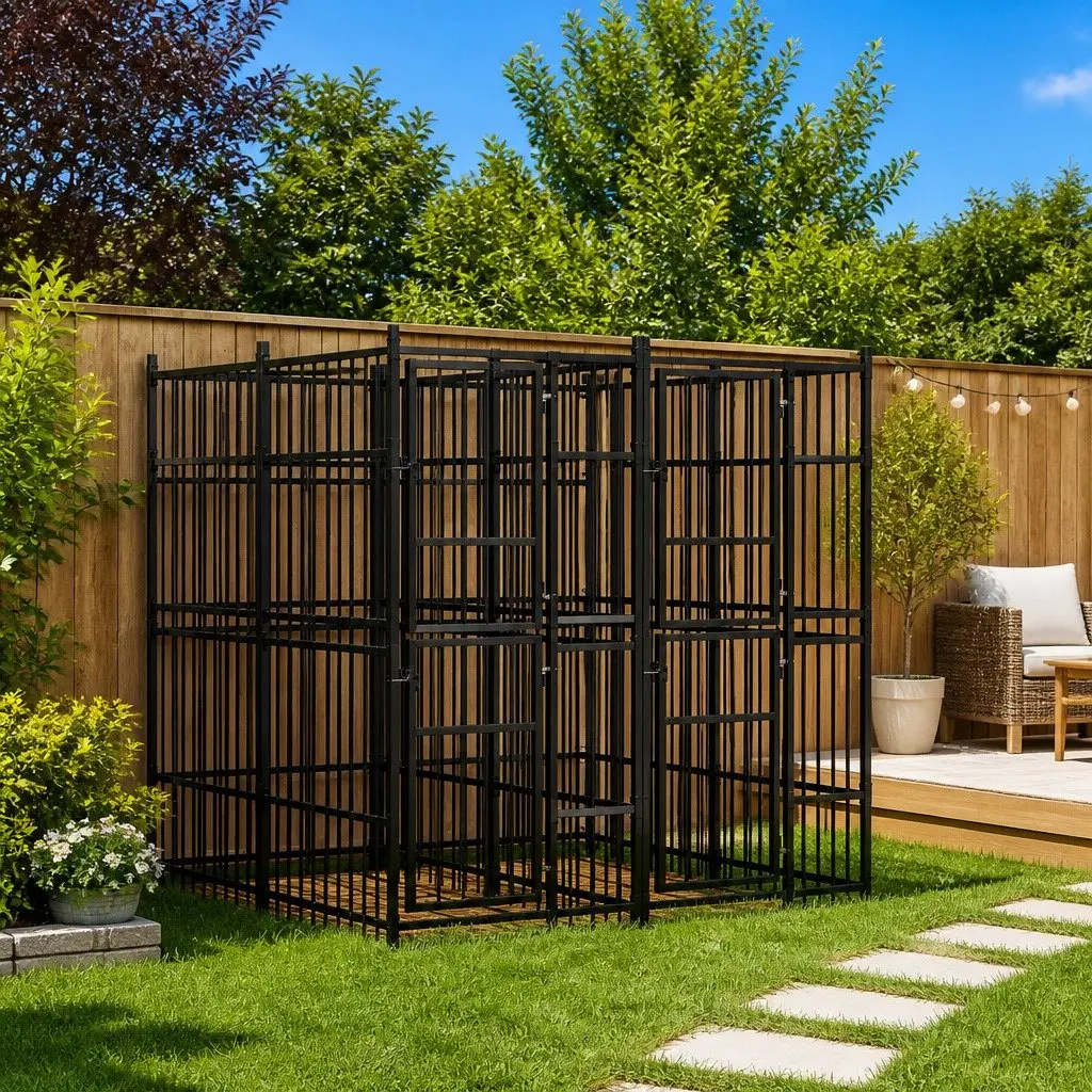 Dog Kennel Black Outdoor Steel Exercise Pen Enclosure Run Play Area