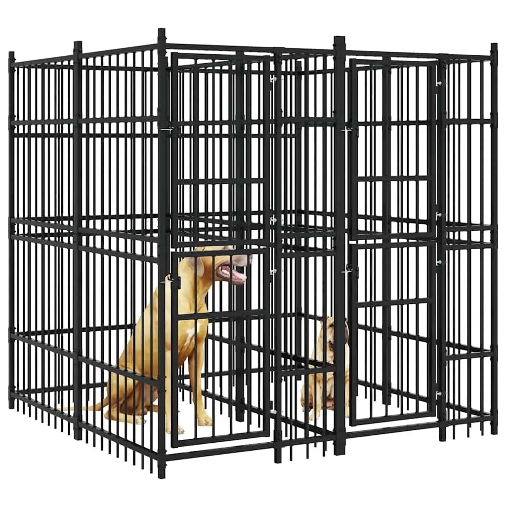 Dog Kennel Black Outdoor Steel Exercise Pen Enclosure Run Play Area