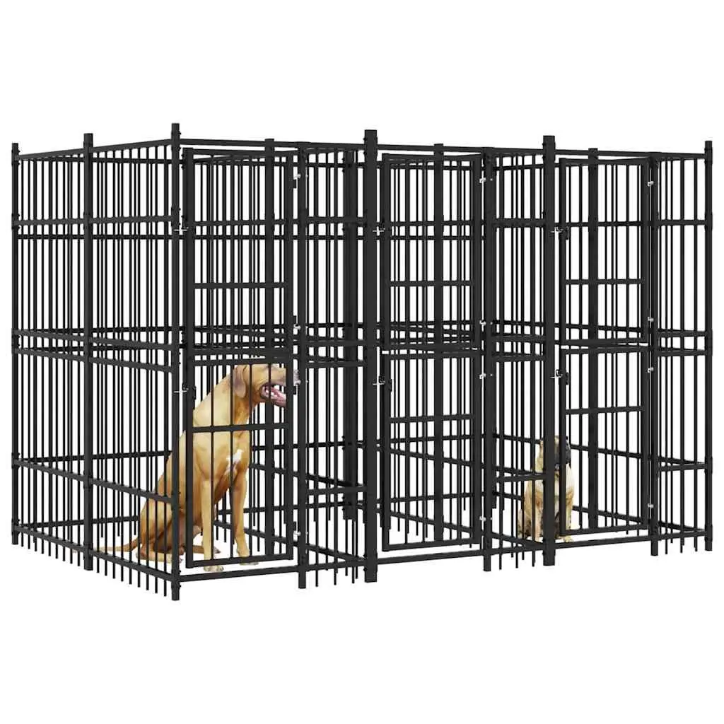 Dog Kennel Black Steel Outdoor Run Heavy Duty Exercise Pen Enclosure