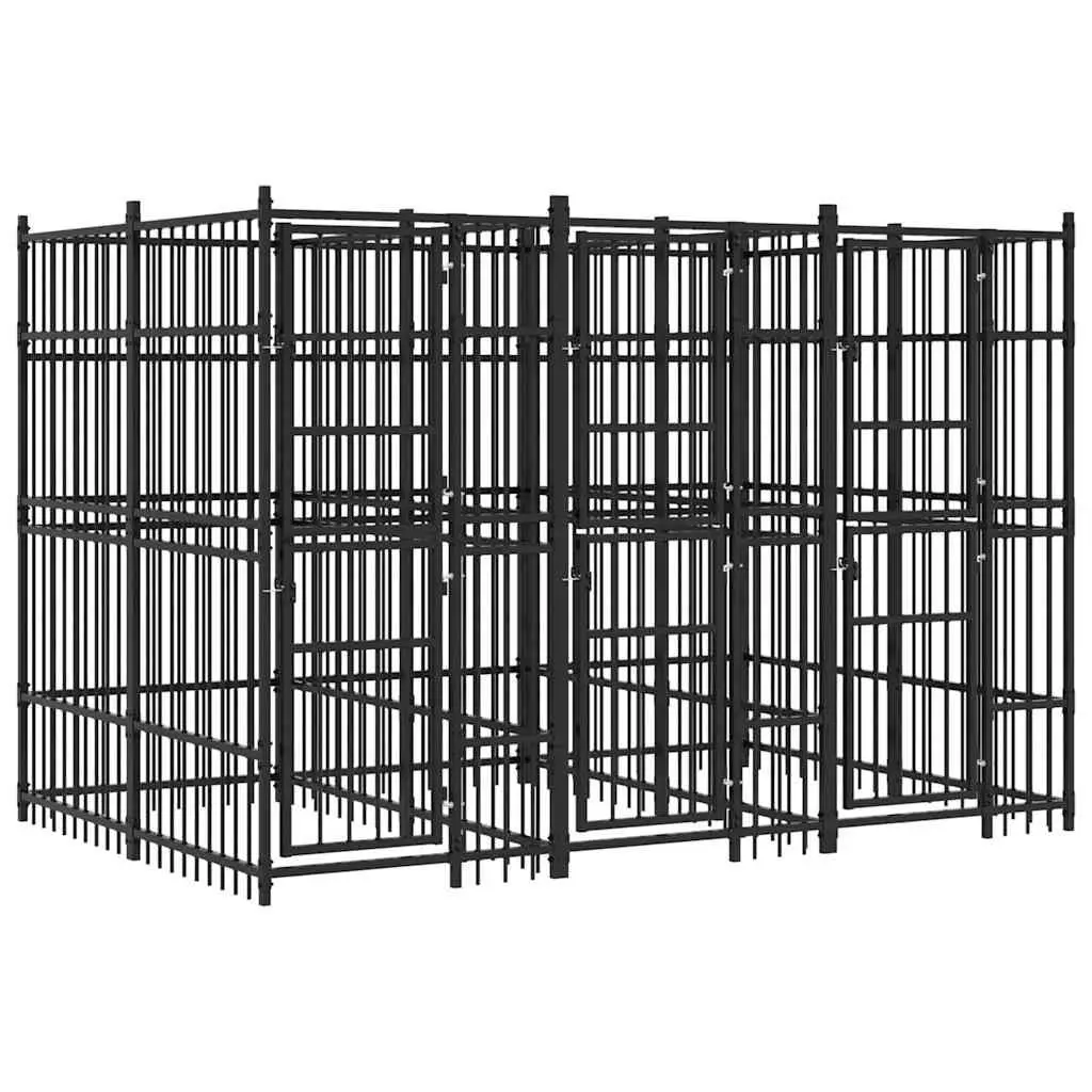 Dog Kennel Black Large Outdoor Run Exercise Pen Steel Frame