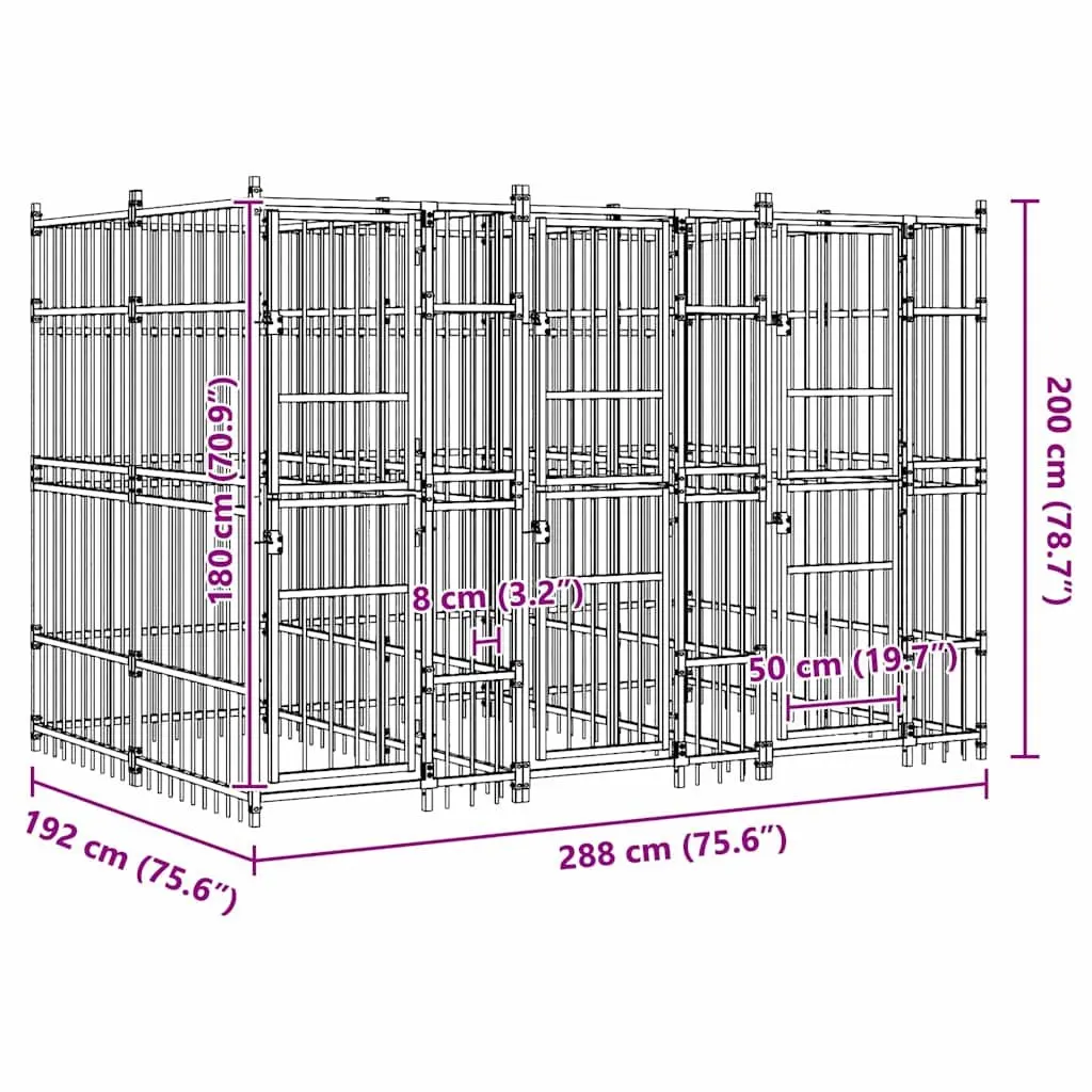 Dog Kennel Black Large Outdoor Run Exercise Pen Steel Frame