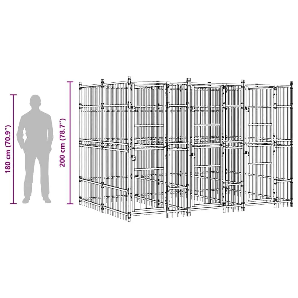 Dog Kennel Black Large Outdoor Run Exercise Pen Steel Frame