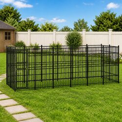Dog Kennel Outdoor Run Steel Exercise Pen Large Enclosure Black Play Space