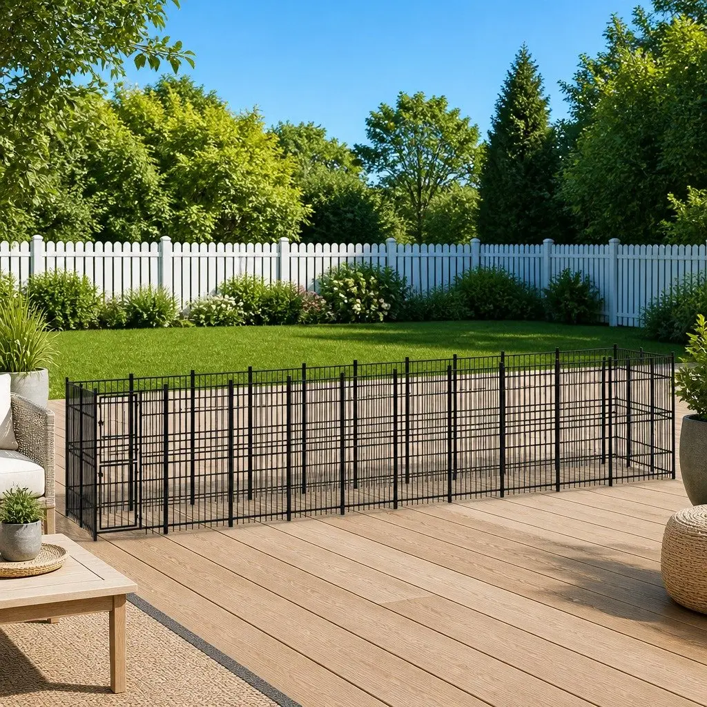 Dog Kennel Black Large Steel Exercise Pen Outdoor Play Space Secure