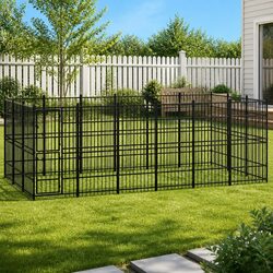 Concise Black Dog Kennel for Outdoor Play