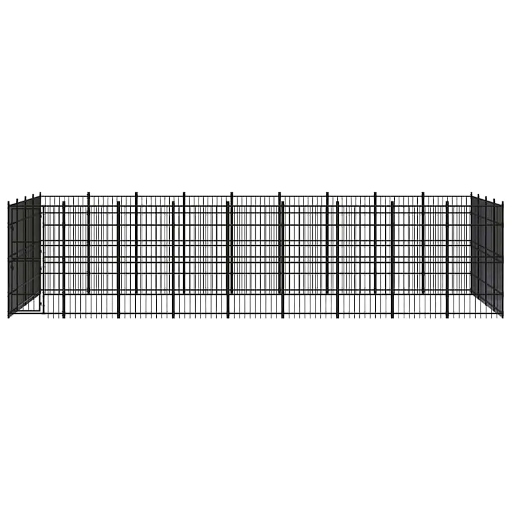 Dog Kennel Black Steel Outdoor Exercise Pen Run Enclosure Hinged Door Latch Lock