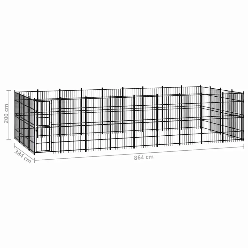 Dog Kennel Black Steel Outdoor Exercise Pen Run Enclosure Hinged Door Latch Lock