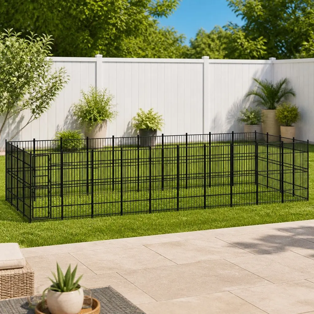 Dog Kennel Black Large Steel Exercise Enclosure Secure Ventilated
