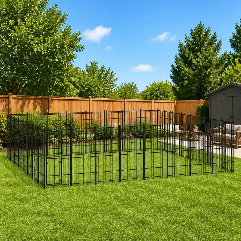 Dog Kennel Black Large Steel Exercise Run Enclosure Secure Lockable Door