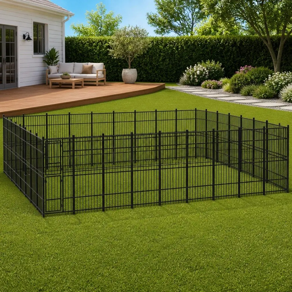Dog Kennel Black Large Steel Exercise Run Outdoor Pet Enclosure