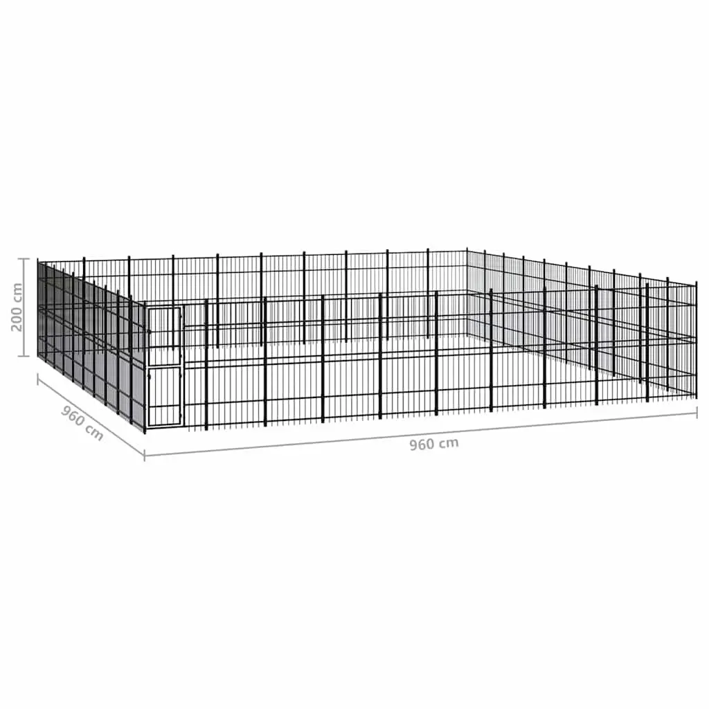 Dog Kennel Black Large Steel Enclosure Exercise Pen Run Yard Cage