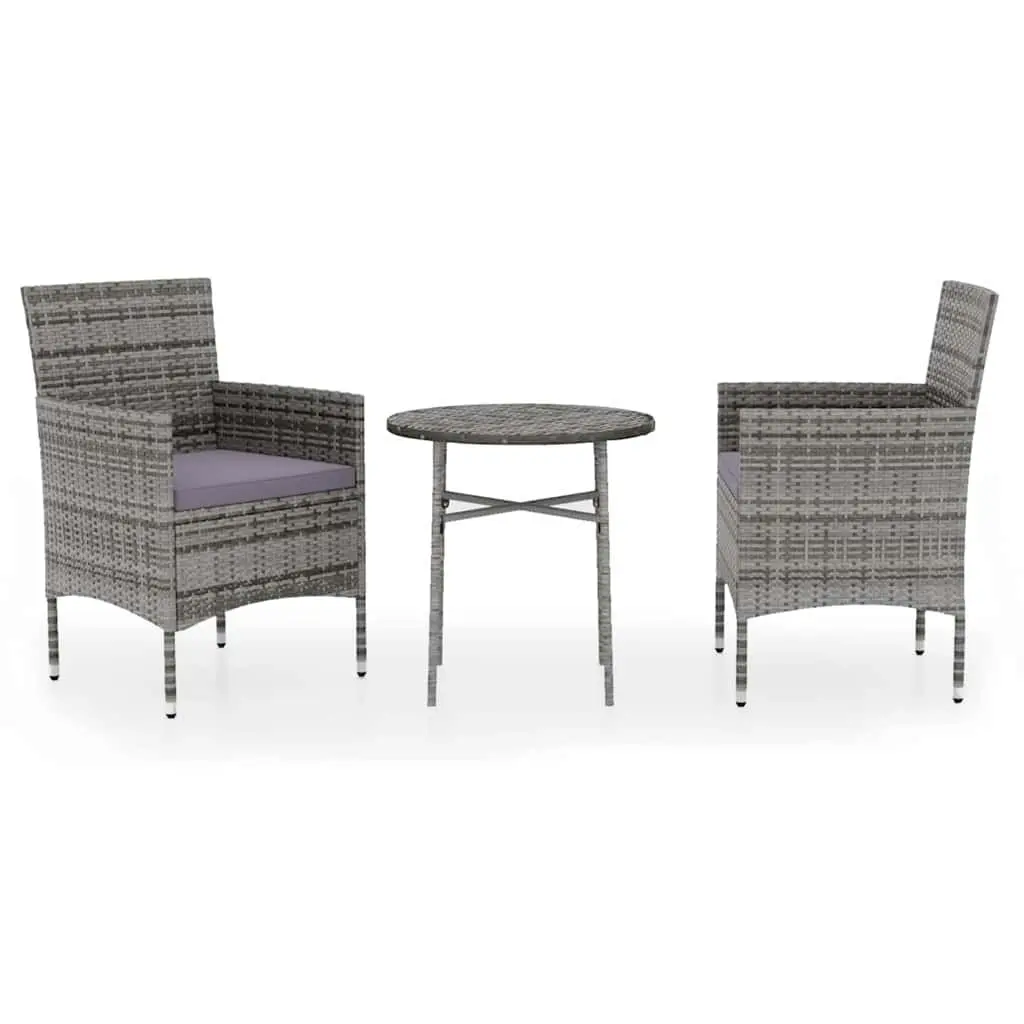 3 Piece Garden Dining Set Grey Outdoor Patio Furniture PE Rattan Table and Chairs
