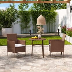 3 Piece Outdoor Dining Set Garden Patio Furniture PE Rattan Brown Table Chairs