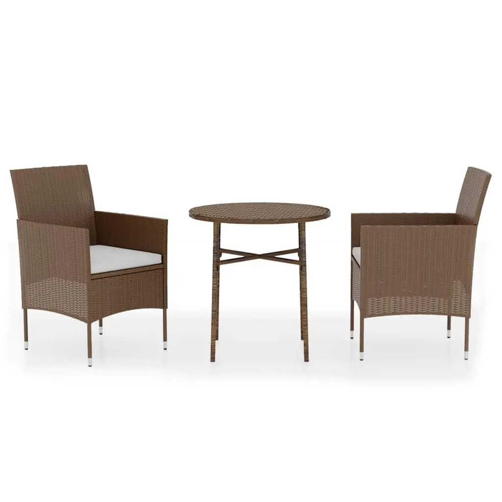 3 Piece Outdoor Dining Set Brown PE Rattan Table Chairs Ergonomic Comfort