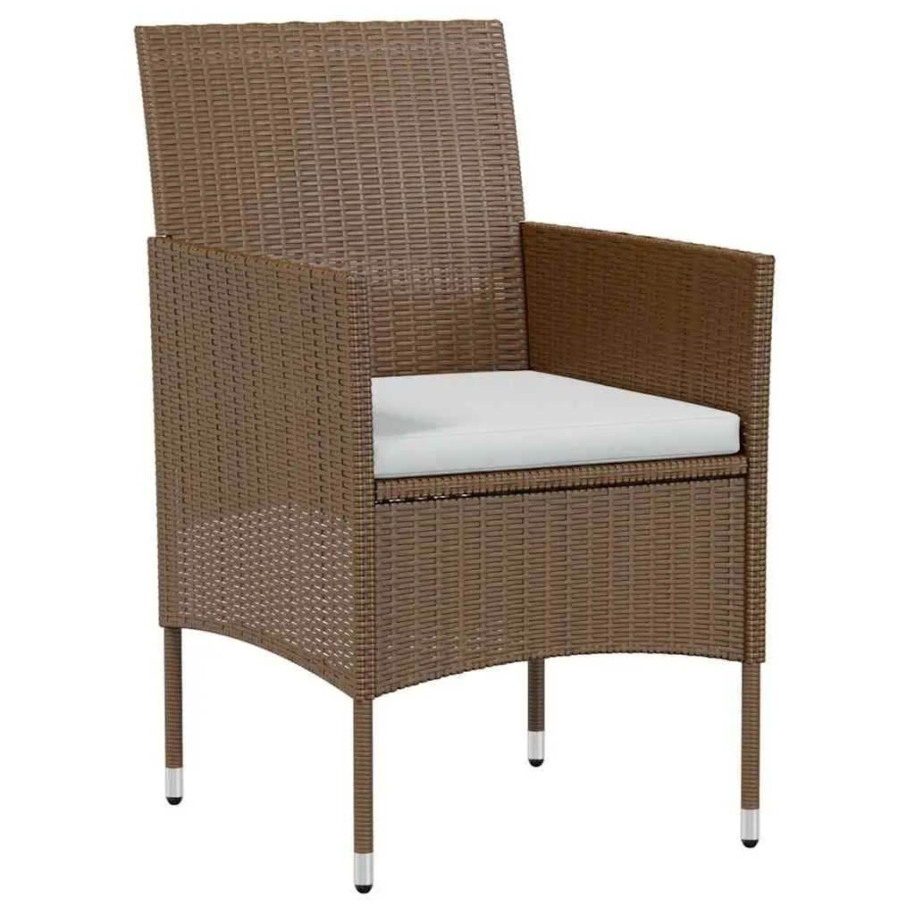 3 Piece Outdoor Dining Set Brown PE Rattan Table Chairs Ergonomic Comfort