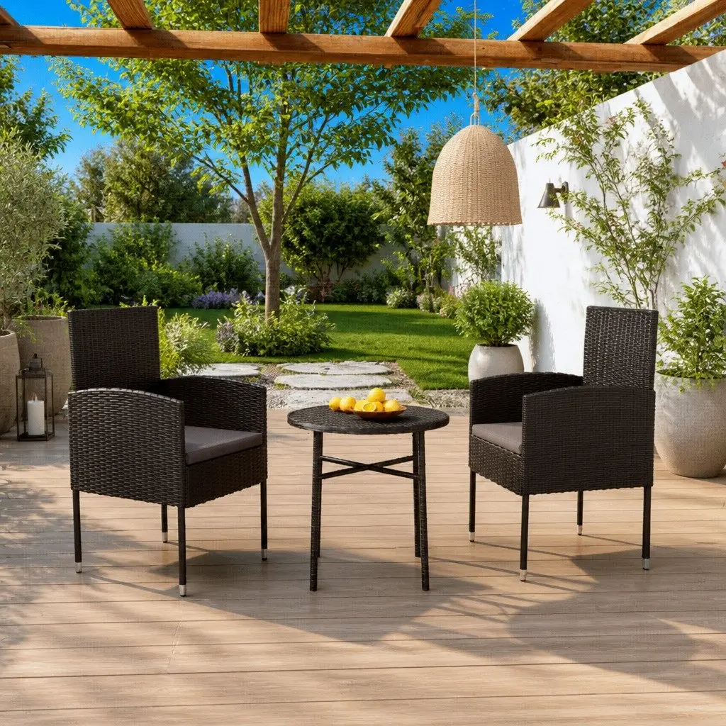 Garden Dining Set Black 3 Piece Outdoor Furniture Poly Rattan Table Chairs