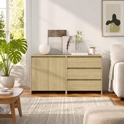 2 Piece Sideboard Storage Cabinet Beige Buffet Home Living Room Furniture
