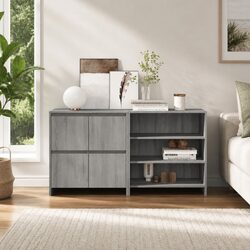2 Piece Sideboard Grey Storage Cabinet Buffet Furniture Decor Display Unit