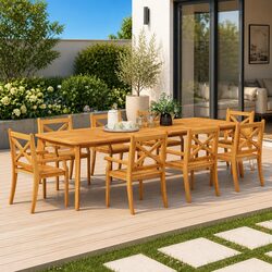 Outdoor Dining Chairs Set of 8 Solid Wood Garden Patio Seating Armrest
