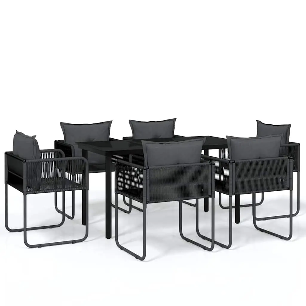 7 Piece Garden Dining Set Outdoor Furniture Steel Glass Table Rattan Chairs