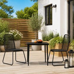 Garden Dining Set 3 Piece Outdoor Furniture Black Glass Table Rattan Chairs