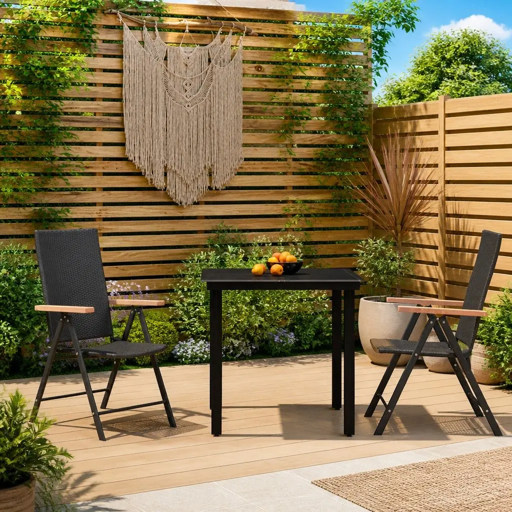 Garden Dining Set 3 Piece Black Outdoor Table Chairs Patio Furniture