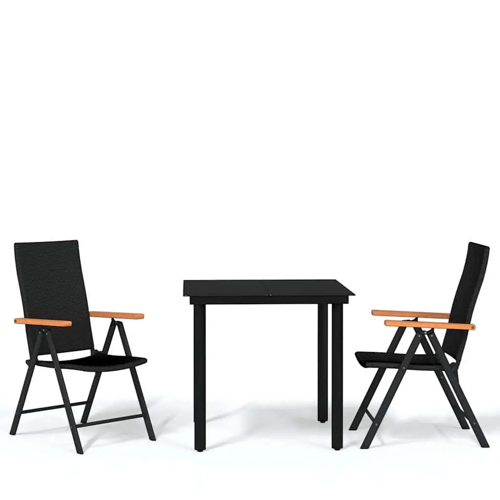 Garden Dining Set 3 Piece Black Outdoor Table Chairs Patio Furniture