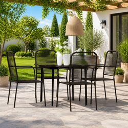 5 Piece Garden Dining Set Black Outdoor Patio Furniture Steel Frame Glass Table