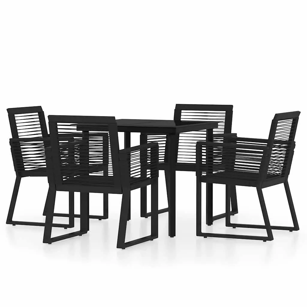 5 Piece Black Garden Dining Set Outdoor Furniture Steel Frame Glass Table Chairs