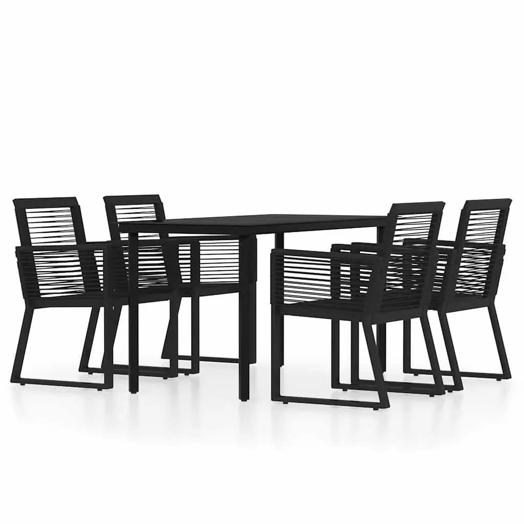 Black Garden Dining Set 5 Piece Outdoor Table Chairs Steel Frame Glass Top